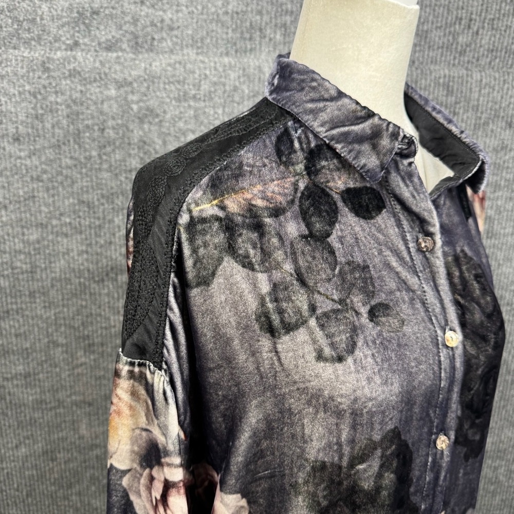 Johnny Was Velvet Button Up Women XS Silk Blend Long Sleeve Floral Fairy Grunge